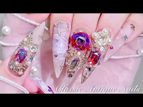Видео: sub) Классические, великолепные антикварные ногти❤️✨/🇰🇷Корейский маникюр / Нейл-арт / ASMR