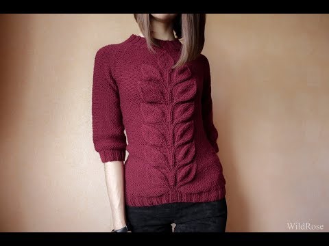 Видео: Свитер регланом снизу с ростком "Листья на ветке"♥Часть 3 росток, подрезы♥Вяжем спицами♥Wild Rose♥
