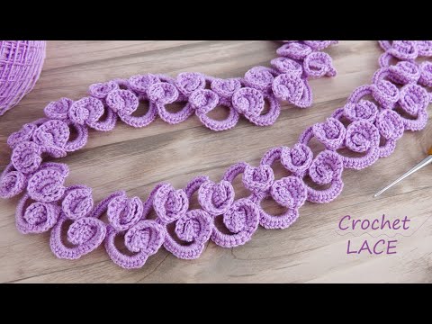 Видео: КАЙМА "Розочки" ажурное ЛЕНТОЧНОЕ КРУЖЕВО вязание крючком 🌺Easy to Crochet TAPE LACE Tutorial🌺