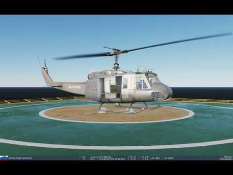 Видео: Взлёт и посадка вертолёта на палубу корабля и нефтяной вышки (вертолёт UH-1H DCS World)