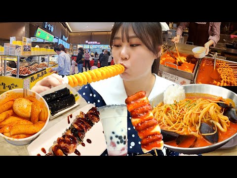 Видео: Уличная еда Мукбанг в зоне отдыха Sky🍝Теобокки, Кимбап, Курица на вертеле, Спагетти, Десерт.