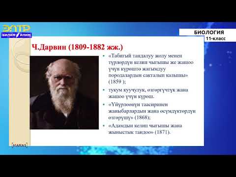 Видео: 11-класс |  Биология  |  Эволюция тууралуу түшүнүк. Тиричиликтин жер бетинде таралышы жана өрчүшү