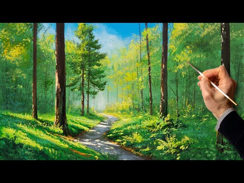 Видео: Лесная свежесть. Живопись акрилом. Рисования. Искусство. Картина. Хобби.