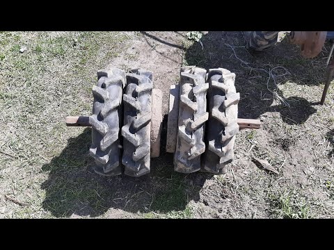 Видео: спаренные колёса для мотоблока их устройство и крепление груза.