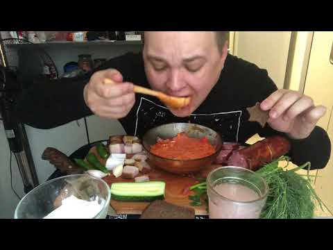 Видео: Борщ кисель копчёное сало мукбанг mukbang eating show