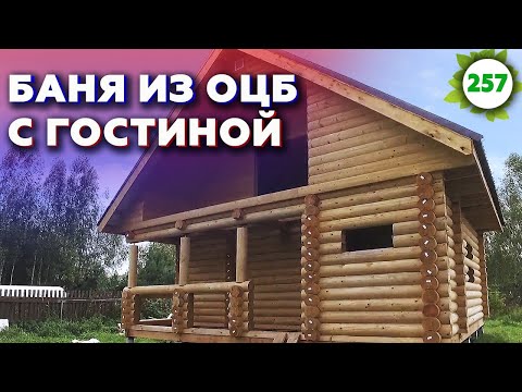 Видео: Баня из оцилиндрованного бревна под усадку / Отличный проект бани 8х8