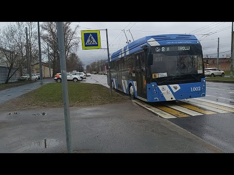 Видео: Троллейбус, маршрут №8 ТролЗа-5265.08 «Мегаполис»  б.1002 (25.04.2021) Санкт-Петербург