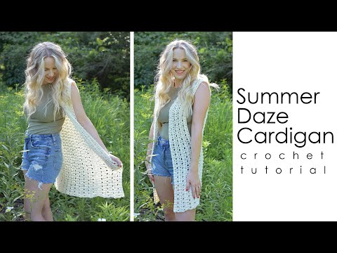 Видео: Простая схема вязания крючком жилета - Летний кардиган Daze. Схема вязания крючком кардигана без ...
