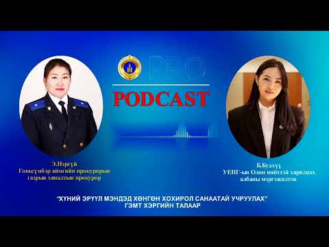 Видео: Про подкаст №95 "ХҮНИЙ ЭРҮҮЛ МЭНДЭД ХӨНГӨН ХОХИРОЛ САНААТАЙ УЧРУУЛАХ" ГЭМТ ХЭРГИЙН ТАЛААР
