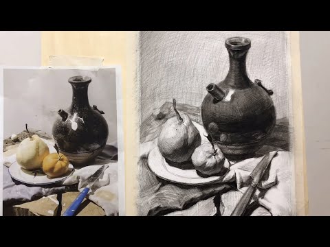 Видео: Научите рисовать натюрморт карандашом на бумаге