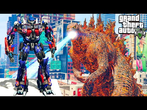 Видео: ГОДЗИЛЛА ПРОТИВ ОПТИМУСА ПРАЙМА ТРАНСФОРМЕРА ГТА 5 МОДЫ OPTIMUS PRIME VS GODZILLA ОБЗОР МОДА В GTA 5