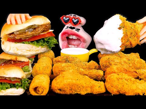 Видео: Курица с сыром, сырные шарики, сырные хот-доги и мини-бургеры! ASMR Mukbang Eating Show!