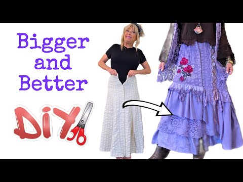 Видео: РУКОВОДСТВО: как сделать старую юбку БОЛЬШЕ, добавить ярусы, аппликацию, покрасить и многое другое