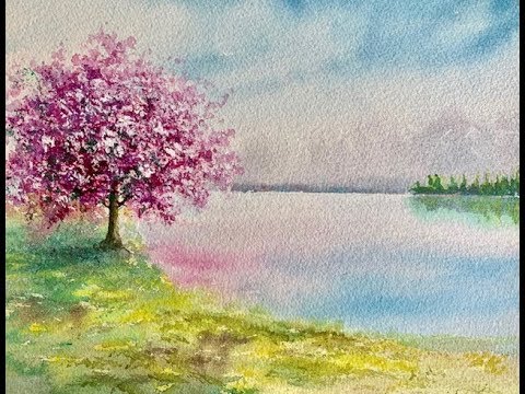 Видео: Как Дерево рисовать  губкой. Акварель. How paint the tree using sponge. Watercolour