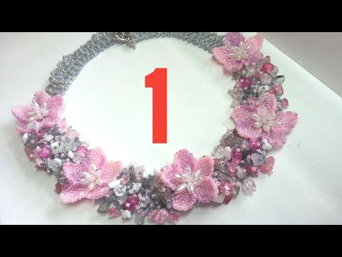 Видео: SAKURA Beaded Necklace/Necklace/Beaded Necklace/Колье из бисера и бусин САКУРА/Как сделать колье/1