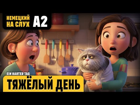 Видео: Тяжёлый день. Веселый рассказ (уровень А2). Немецкий на слух.