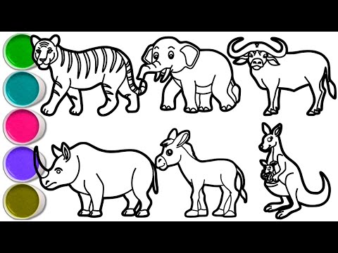 Видео: Нарисуйте удивительных животных всего за несколько минут! Тигр, слон, буйвол, носорог, осёл, кенгуру