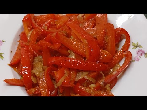 Видео: Болгарский жареный перец с луком.Вегатарианское блюдо.ароматное блюдо,гарнир,пикантность,простая еда