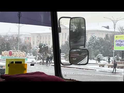 Видео: Тараз(Джамбул)По снежной Весне через Центр города до Ж/Д Больницы. Маршрут №14