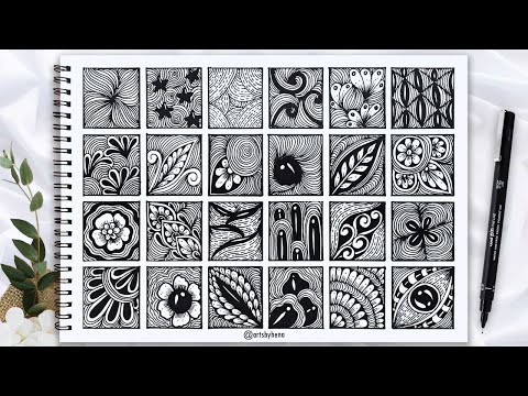 Видео: 24 узора в технике зентангл для начинающих🌼 Как рисовать узоры в технике зентангл🌼 Узоры в техник...