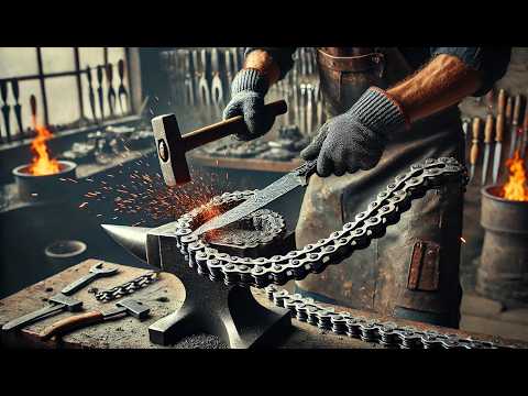 Видео: Я выковал дамасский нож из автомобильной цепи | Процесс изготовления ножа