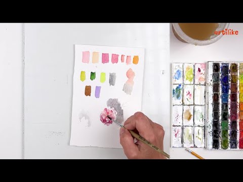 Видео: Как нарисовать розовый цветок миндаля акварелью? Пошаговый урок с Артилайк!