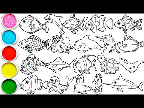 Видео: Рисуем удивительных морских животных за 40 минут: рыбку Дори, дельфина, золотую рыбку, рыбку Бетт...