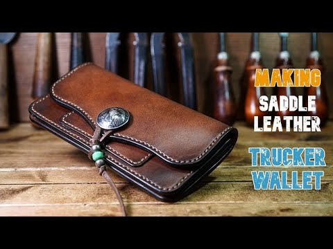 Видео: [Поделки из кожи] Бумажник дальнобойщика из седельной кожи и кожаный кошелек, сшитый вручную
