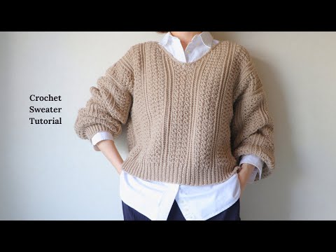 Видео: Как связать крючком свитер с V-образным вырезом из 100% шерсти, пряжи «Янагия» и мериносовой шерсти