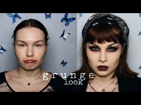 Видео: GRUNGE-мейкап трансформация + ЧЕЛКА И ПИРСИНГ🖤 //макияж в стиле 1990-ых