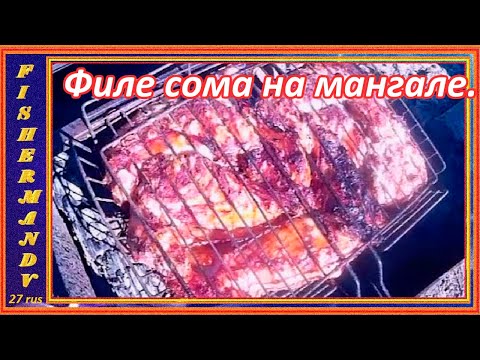 Видео: Сом на мангале, вкуснейшее барбекю из рыбы сом, в томатном маринаде с чесноком,
