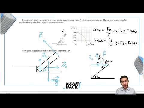 Видео: Однородную балку поднимают за один конец, прикладывая силу F перпендикулярно балке. На - №30592