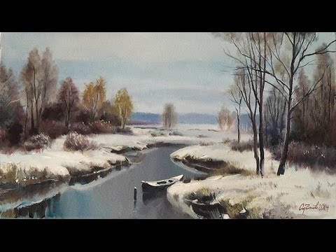 Видео: Oil painting lesson. Урок масляной живописи. Пишем начало зимы. Лесной мотив с речкой.