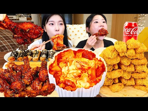 Видео: ASMR MUKBANG| Сырные острые токпокки, приправленная курица, BBURINKLE, роллы с морскими водорослями.