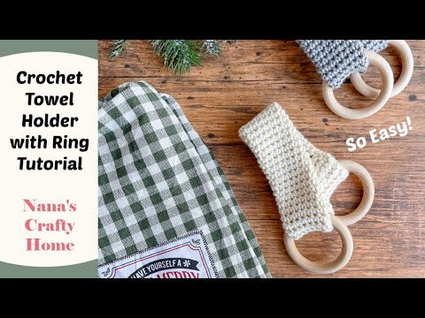 Видео: Вязаный держатель для полотенец с кольцом. Схема для начинающих.