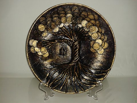 Видео: Декор тарелки монетами. Папье-маше. Diy.