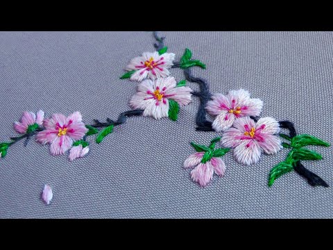Видео: Вышивка гладью: Как вышить ветку сакуры