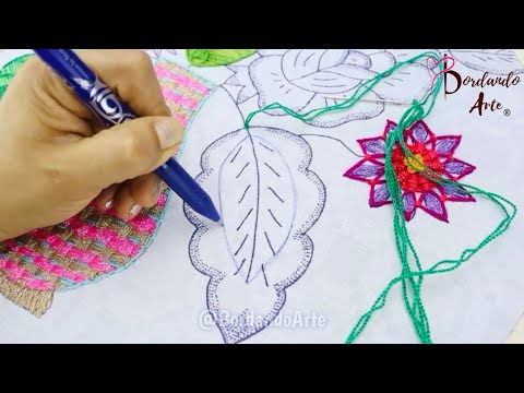 Видео: Вышивка "Большие листья" простыми стежками | Ручная вышивка "Фантастическая простая вышивка" Новы...