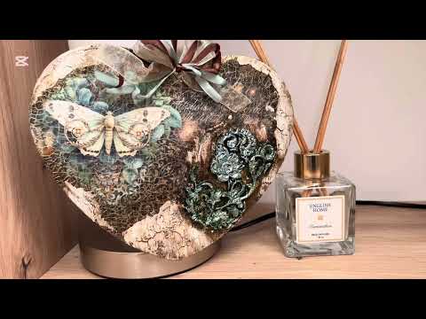 Видео: Tutorial 🩵Wooden ornament “Heart “🫶🏻🩵💙#decoupage #mixmedia #декупаж#handmade 