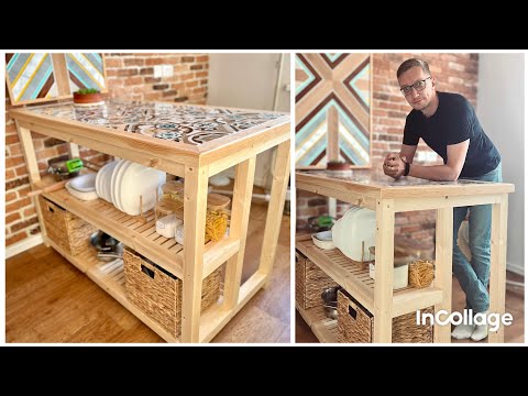 Видео: Делаем кухонный стол-остров из бруса и плитки недорого и просто