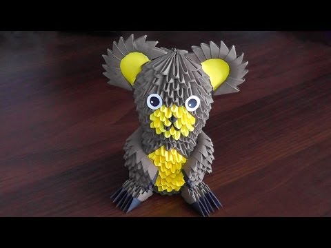 Видео: Модульное оригами медведь (мишка, коала, Винни Пух) схема сборки
