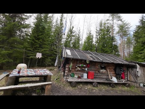 Видео: Посетил отшельника в лесу. Работаю и рыбачу на озере. Небольшой шторм.