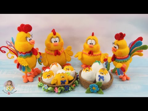 Видео: Семейство Куриных (крючком и спицами) - пасхальные вязаные игрушки