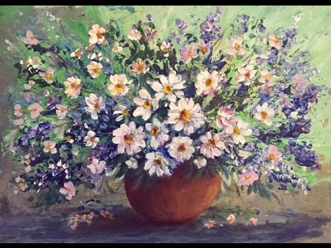 Видео: Акрил. Полевые цветы. Рисуем фон мастихином. Acrylic. Summer flowers in acrylic.