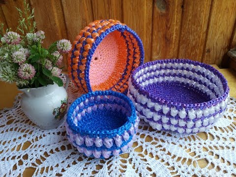 Видео: Круглая корзинка крючком. Крючок для начинающих 2019.