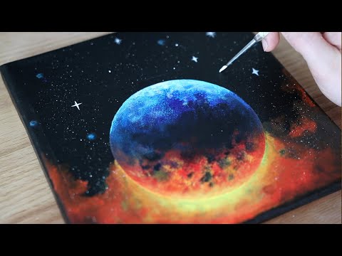 Видео: Акриловая картина Burning Planet | Черная картина на холсте | Цвет ASMR