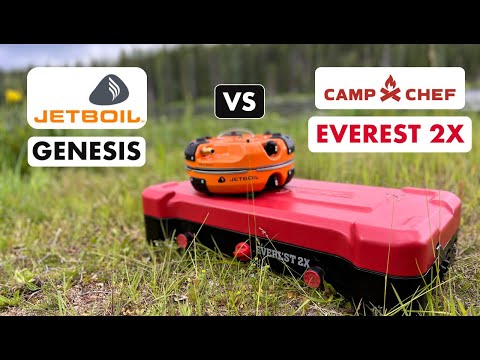 Видео: JetBoil Genesis против Camp Chef Everest 2X | Обзор походной плиты | Кемпинг | Питание в походном...