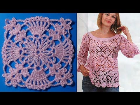 Видео: Женский пуловер «Чайная роза» крючком. мотив мк