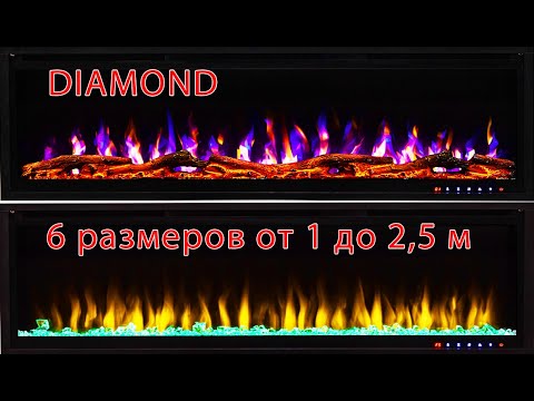 Видео: Лютые очаги DIAMOND 6 размеров (40, 50, 60, 72, 84, 100 дюймов) Для встройки/настенного монтажа