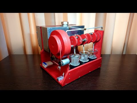 Видео: Трёхцилиндровый двигатель Стирлинга с генераторами